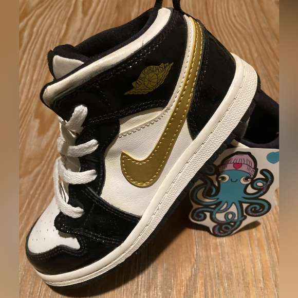 Toddler 10C Air Jordan 1 Mid Patent 'Black Gold'